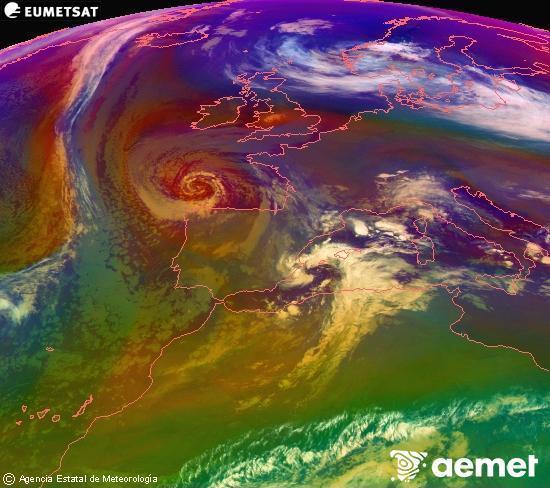 RGB-a Meteosat eragiketa-sateliteko hainbat kanal 0�W-a 0�N-ean, aire-masen eta hodeitzaren ezaugarrien erakusgarri izango dena.&nbsp;osteguna, 2025ko abenduak 25, ordua: 22:00