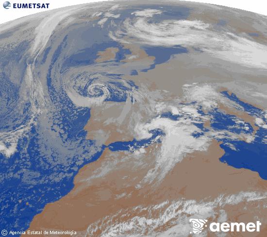 Imagen de la zona de Europa y Norte de �frica del canal infrarrojo del sat�lite Meteosat operacional en 0�N 0�W, procesada para darle color.&nbsp;Thursday, 25 December  2025 22:00