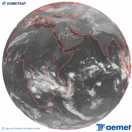 Oce� �ndic. Imatge global del canal infraroig (10.8&mu;m) de Meteosat, que pertany a la s�rie MSG (Meteosat Segona Generaci�) i est� situat a 41.5°E.&nbsp;dijous, 25 de desembre  2025 22:00