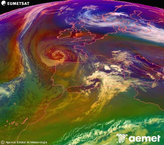 RGB-a Meteosat eragiketa-sateliteko hainbat kanal 0�W-a 0�N-ean, aire-masen eta hodeitzaren ezaugarrien erakusgarri izango dena.&nbsp;osteguna, 2025ko abenduak 25, ordua: 23:00