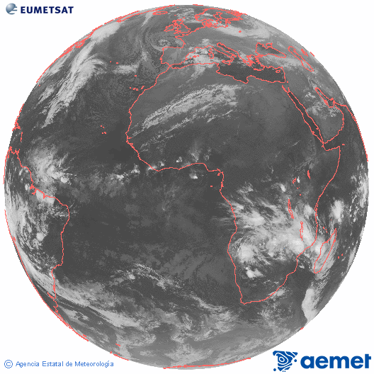 Imaxe global da canle infravermella (10.8 &mu;m) do sat�lite  Meteosat, pertencente � serie MSX (Meteosat Segunda Xeraci�n) e situado en 0�N 0�E.&nbsp;venres, 26 decembro  2025 01:00