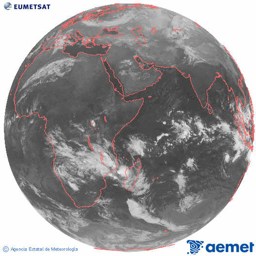 Oce� �ndic. Imatge global del canal infraroig (10.8&mu;m) de Meteosat, que pertany a la s�rie MSG (Meteosat Segona Generaci�) i est� situat a 41.5°E.&nbsp;divendres, 26 de desembre  2025 04:00