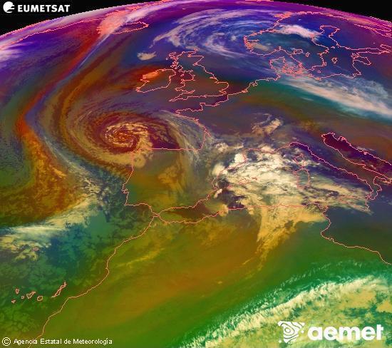 RGB-a Meteosat eragiketa-sateliteko hainbat kanal 0�W-a 0�N-ean, aire-masen eta hodeitzaren ezaugarrien erakusgarri izango dena.&nbsp;ostirala, 2025ko abenduak 26, ordua: 05:00