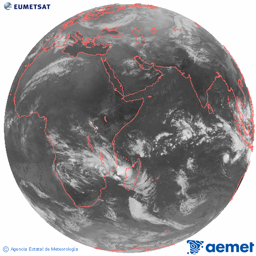 Oce� �ndic. Imatge global del canal infraroig (10.8&mu;m) de Meteosat, que pertany a la s�rie MSG (Meteosat Segona Generaci�) i est� situat a 41.5°E.&nbsp;divendres, 26 de desembre  2025 07:00
