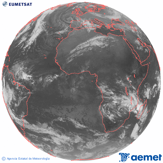 Imagen global del canal infrarrojo (10.8 &mu;m) del sat�lite Meteosat, perteneciente a la serie MSG (Meteosat Segunda Generaci�n) y situado en 0�N 0�E.&nbsp;vendredi, 26 d�cembre  2025 07:00