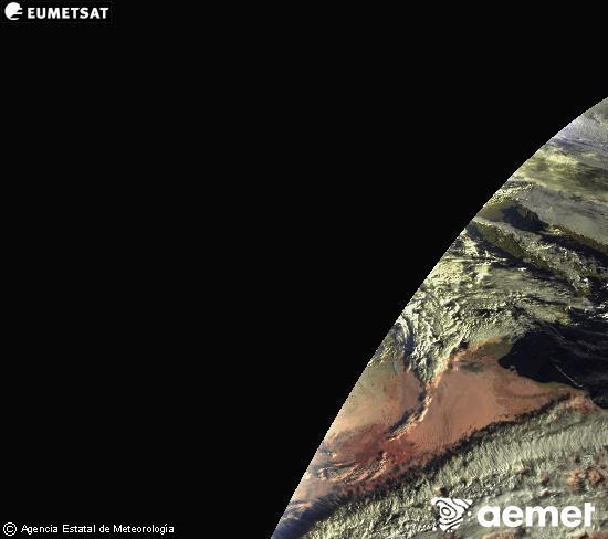 Esta imagen se genera utilizando informaci�n de los canales visibles del sat�lite METEOSAT perteneciente a la segunda generaci�n de sat�lites Meteosat (MSG). Por ese motivo, s�lo hay informaci�n en la zona iluminada por el sol. Adem�s, los canales han sido normalizados para que el brillo no dependa de la posici�n del sol.&nbsp;ostirala, 2025ko abenduak 26, ordua: 08:00