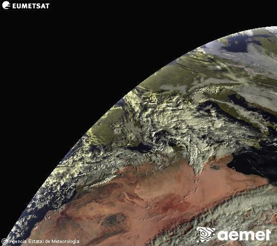 Esta imagen se genera utilizando informaci�n de los canales visibles del sat�lite METEOSAT perteneciente a la segunda generaci�n de sat�lites Meteosat (MSG). Por ese motivo, s�lo hay informaci�n en la zona iluminada por el sol. Adem�s, los canales han sido normalizados para que el brillo no dependa de la posici�n del sol.&nbsp;ostirala, 2025ko abenduak 26, ordua: 09:00