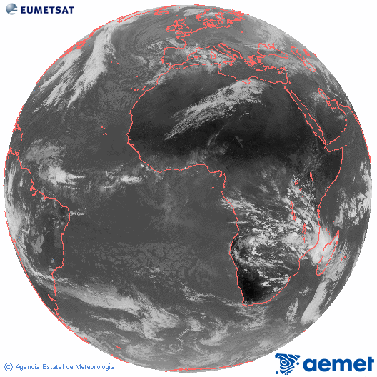 Imagen global del canal infrarrojo (10.8 &mu;m) del sat�lite Meteosat, perteneciente a la serie MSG (Meteosat Segunda Generaci�n) y situado en 0�N 0�E.&nbsp;vendredi, 26 d�cembre  2025 13:00
