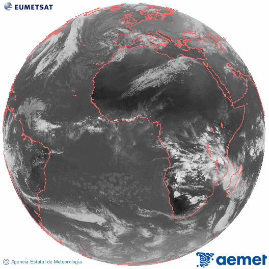 Imagen global del canal infrarrojo (10.8 &mu;m) del sat�lite Meteosat, perteneciente a la serie MSG (Meteosat Segunda Generaci�n) y situado en 0�N 0�E.&nbsp;vendredi, 26 d�cembre  2025 16:00
