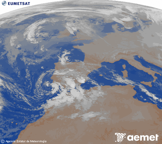 Imagen de la zona de Europa y Norte de �frica del canal infrarrojo del sat�lite Meteosat operacional en 0�N 0�W, procesada para darle color.&nbsp;domingo, 28 diciembre 2025 a las 08:00