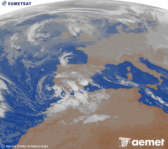 Imagen de la zona de Europa y Norte de �frica del canal infrarrojo del sat�lite Meteosat operacional en 0�N 0�W, procesada para darle color.&nbsp;domingo, 28 diciembre 2025 a las 09:00