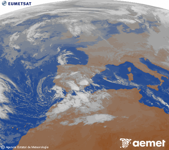 Imagen de la zona de Europa y Norte de �frica del canal infrarrojo del sat�lite Meteosat operacional en 0�N 0�W, procesada para darle color.&nbsp;domingo, 28 diciembre 2025 a las 10:00
