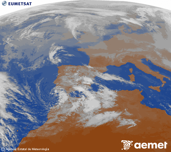 Imagen de la zona de Europa y Norte de �frica del canal infrarrojo del sat�lite Meteosat operacional en 0�N 0�W, procesada para darle color.&nbsp;domingo, 28 diciembre 2025 a las 14:00