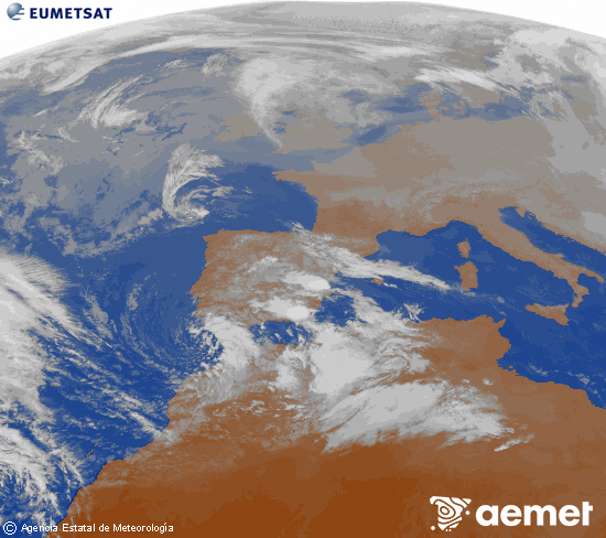 Imagen de la zona de Europa y Norte de �frica del canal infrarrojo del sat�lite Meteosat operacional en 0�N 0�W, procesada para darle color.&nbsp;domingo, 28 diciembre 2025 a las 16:00