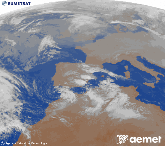 Imagen de la zona de Europa y Norte de �frica del canal infrarrojo del sat�lite Meteosat operacional en 0�N 0�W, procesada para darle color.&nbsp;domingo, 28 diciembre 2025 a las 20:00