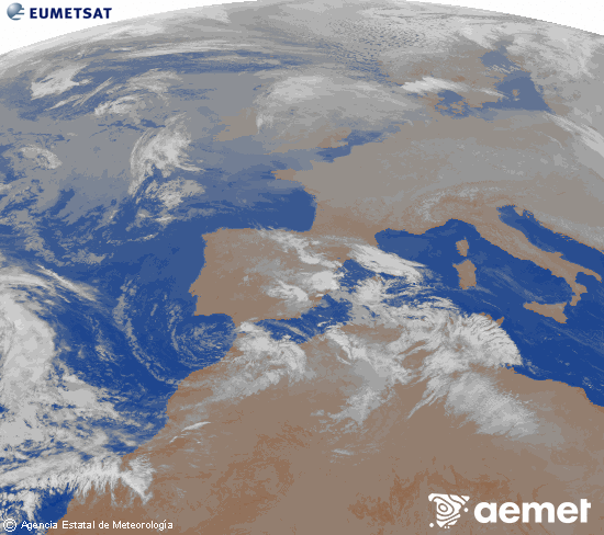 Imagen de la zona de Europa y Norte de �frica del canal infrarrojo del sat�lite Meteosat operacional en 0�N 0�W, procesada para darle color.&nbsp;lunes, 29 diciembre 2025 a las 00:00