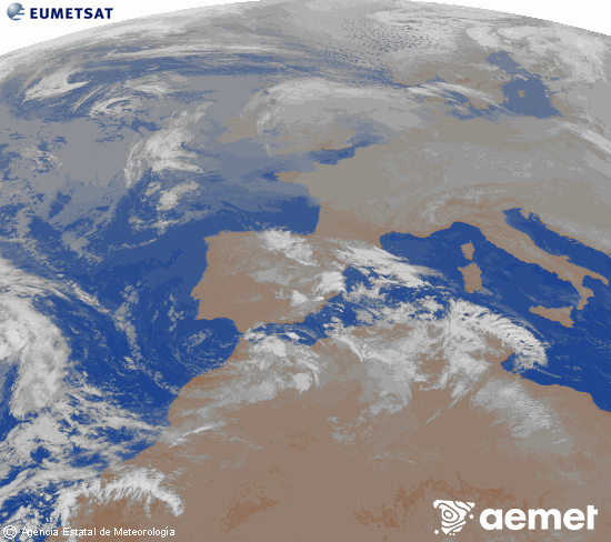 Imagen de la zona de Europa y Norte de �frica del canal infrarrojo del sat�lite Meteosat operacional en 0�N 0�W, procesada para darle color.&nbsp;lunes, 29 diciembre 2025 a las 02:00
