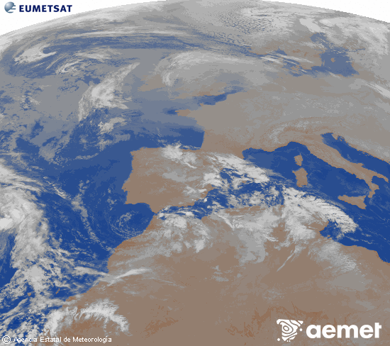 Imagen de la zona de Europa y Norte de �frica del canal infrarrojo del sat�lite Meteosat operacional en 0�N 0�W, procesada para darle color.&nbsp;lunes, 29 diciembre 2025 a las 03:00