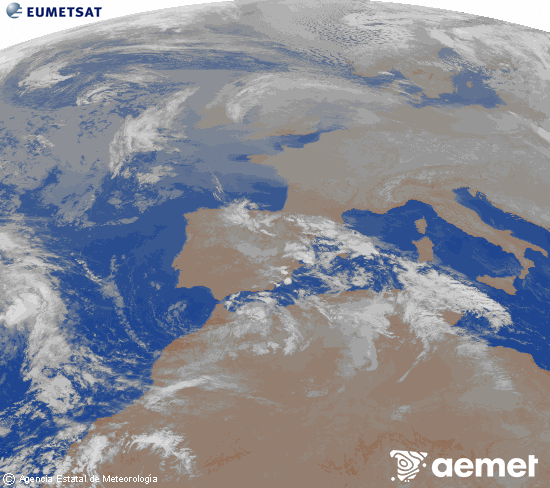 Imagen de la zona de Europa y Norte de �frica del canal infrarrojo del sat�lite Meteosat operacional en 0�N 0�W, procesada para darle color.&nbsp;lunes, 29 diciembre 2025 a las 04:00