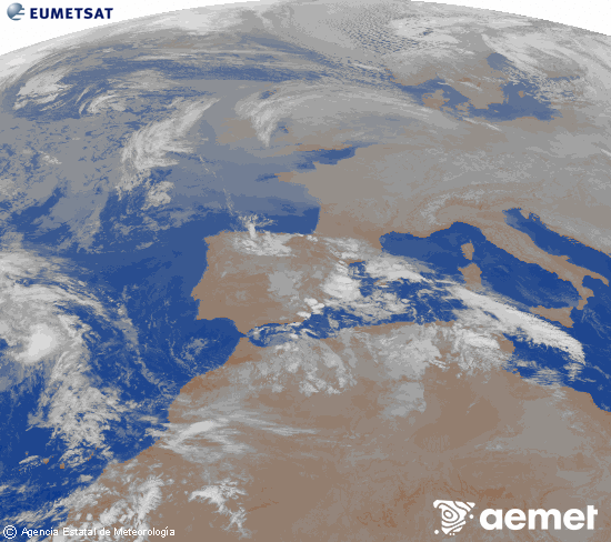 Imagen de la zona de Europa y Norte de �frica del canal infrarrojo del sat�lite Meteosat operacional en 0�N 0�W, procesada para darle color.&nbsp;lunes, 29 diciembre 2025 a las 06:00