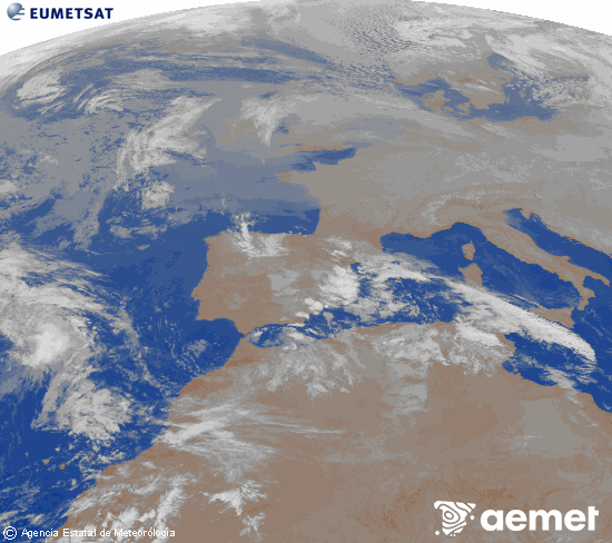 Imagen de la zona de Europa y Norte de �frica del canal infrarrojo del sat�lite Meteosat operacional en 0�N 0�W, procesada para darle color.&nbsp;lunes, 29 diciembre 2025 a las 07:00
