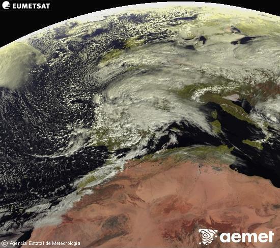 Esta imagen se genera utilizando informaci�n de los canales visibles del sat�lite METEOSAT perteneciente a la segunda generaci�n de sat�lites Meteosat (MSG). Por ese motivo, s�lo hay informaci�n en la zona iluminada por el sol. Adem�s, los canales han sido normalizados para que el brillo no dependa de la posici�n del sol.&nbsp;viernes, 13 febrero 2026 a las 11:00