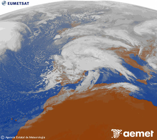 Imagen de la zona de Europa y Norte de �frica del canal infrarrojo del sat�lite Meteosat operacional en 0�N 0�W, procesada para darle color.&nbsp;viernes, 13 febrero 2026 a las 13:00