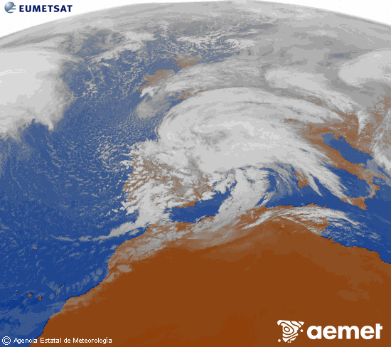 Imagen de la zona de Europa y Norte de �frica del canal infrarrojo del sat�lite Meteosat operacional en 0�N 0�W, procesada para darle color.&nbsp;viernes, 13 febrero 2026 a las 15:00