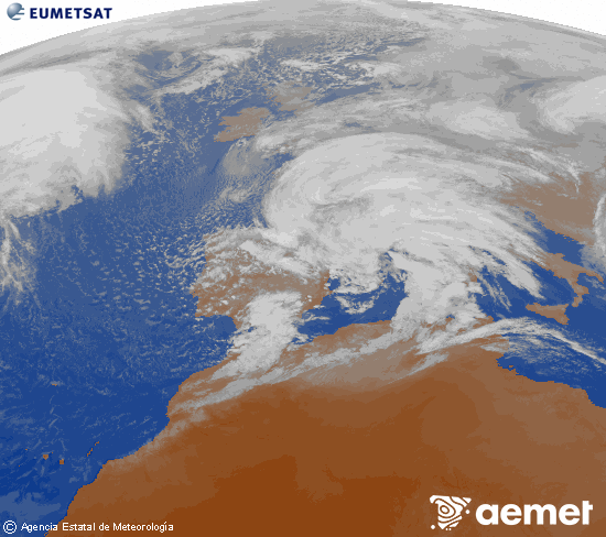 Imagen de la zona de Europa y Norte de �frica del canal infrarrojo del sat�lite Meteosat operacional en 0�N 0�W, procesada para darle color.&nbsp;viernes, 13 febrero 2026 a las 18:00