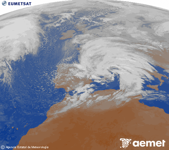 Imagen de la zona de Europa y Norte de �frica del canal infrarrojo del sat�lite Meteosat operacional en 0�N 0�W, procesada para darle color.&nbsp;viernes, 13 febrero 2026 a las 20:00