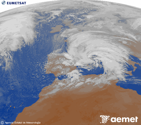 Imagen de la zona de Europa y Norte de �frica del canal infrarrojo del sat�lite Meteosat operacional en 0�N 0�W, procesada para darle color.&nbsp;viernes, 13 febrero 2026 a las 21:00