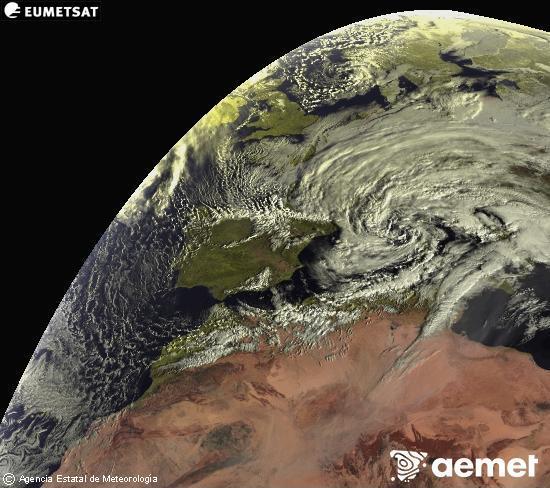 Esta imagen se genera utilizando informaci�n de los canales visibles del sat�lite METEOSAT perteneciente a la segunda generaci�n de sat�lites Meteosat (MSG). Por ese motivo, s�lo hay informaci�n en la zona iluminada por el sol. Adem�s, los canales han sido normalizados para que el brillo no dependa de la posici�n del sol.&nbsp;s�bado, 14 febrero 2026 a las 09:00