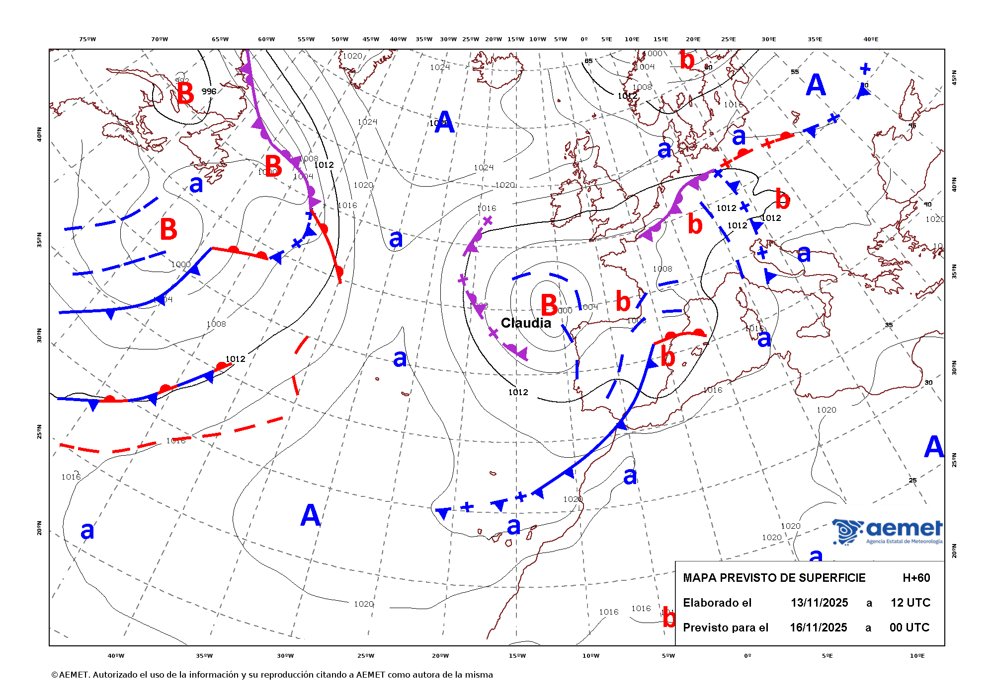 Imagenes del mapa con frentes domingo, 16 noviembre 2025 a las 01:00