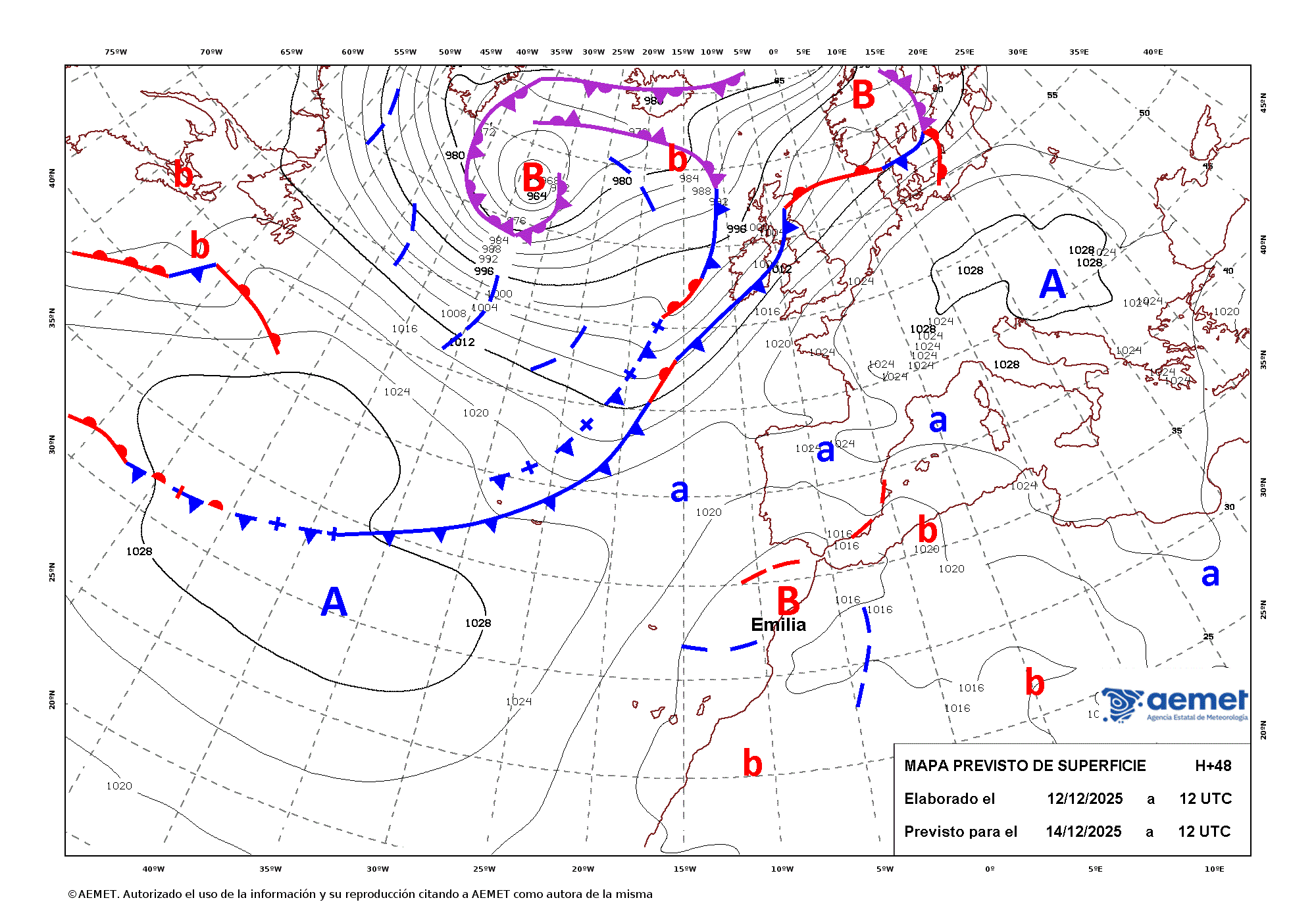 Imagenes del mapa de frentes&nbsp;Sunday, 14 December  2025 13:00
