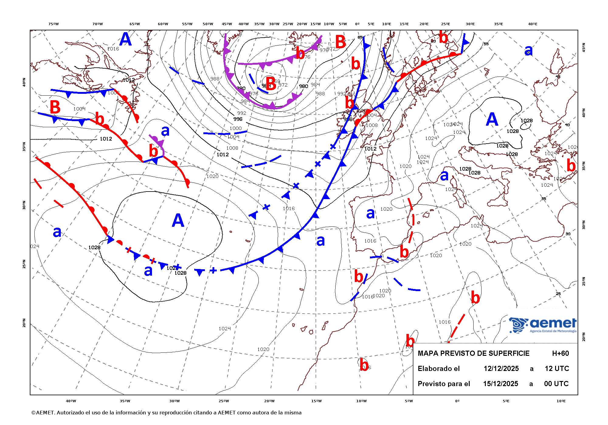 Imagenes del mapa de frentes&nbsp;Monday, 15 December  2025 01:00