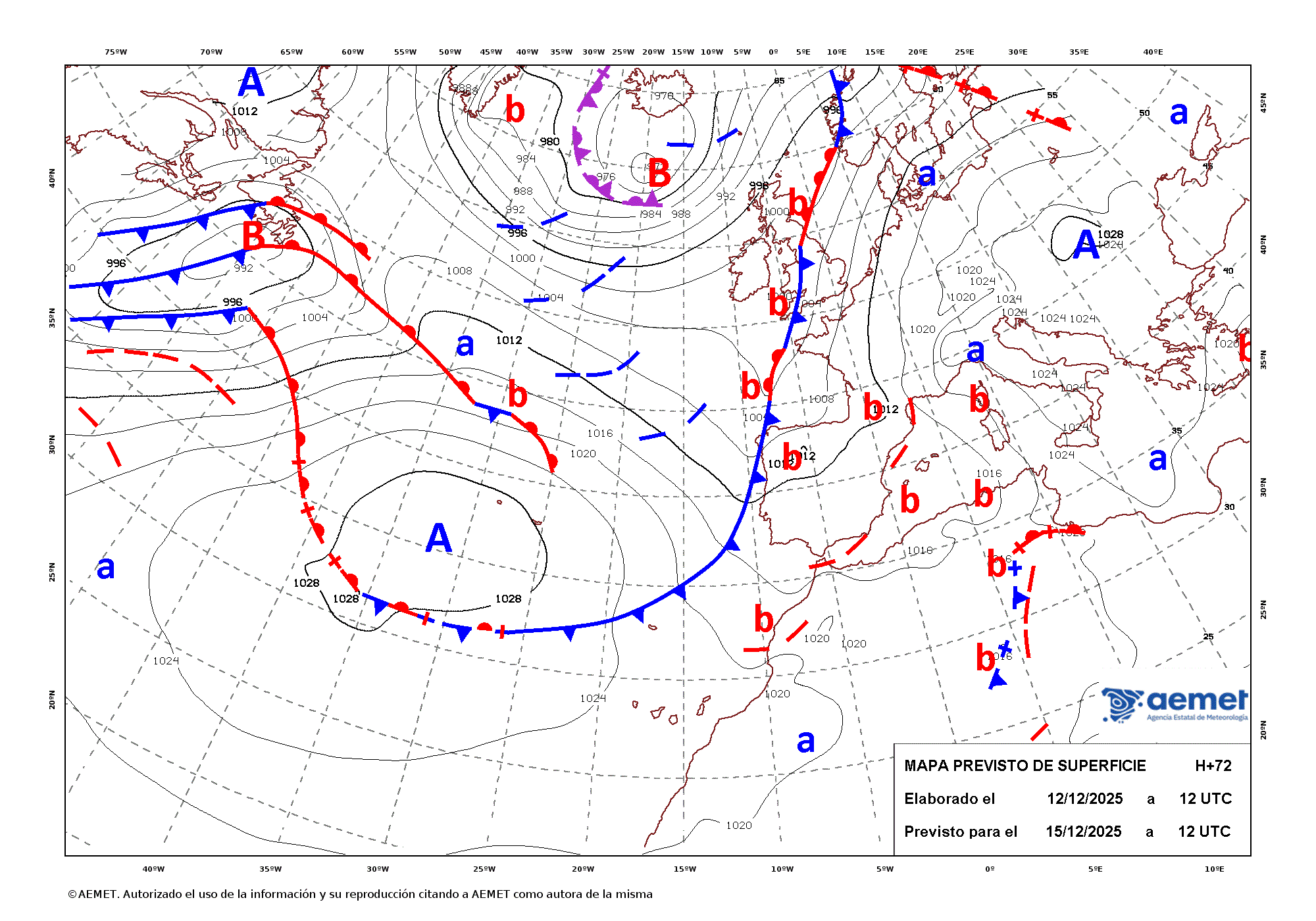 Imagenes del mapa de frentes&nbsp;Monday, 15 December  2025 13:00