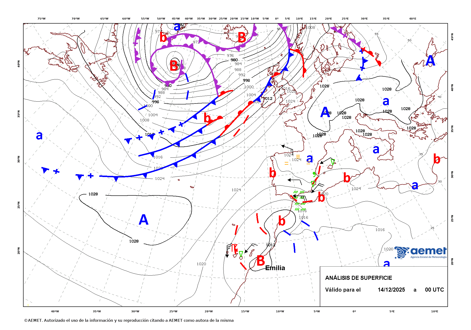 Imagenes del mapa de frentes domingo, 14 decembro  2025 01:00