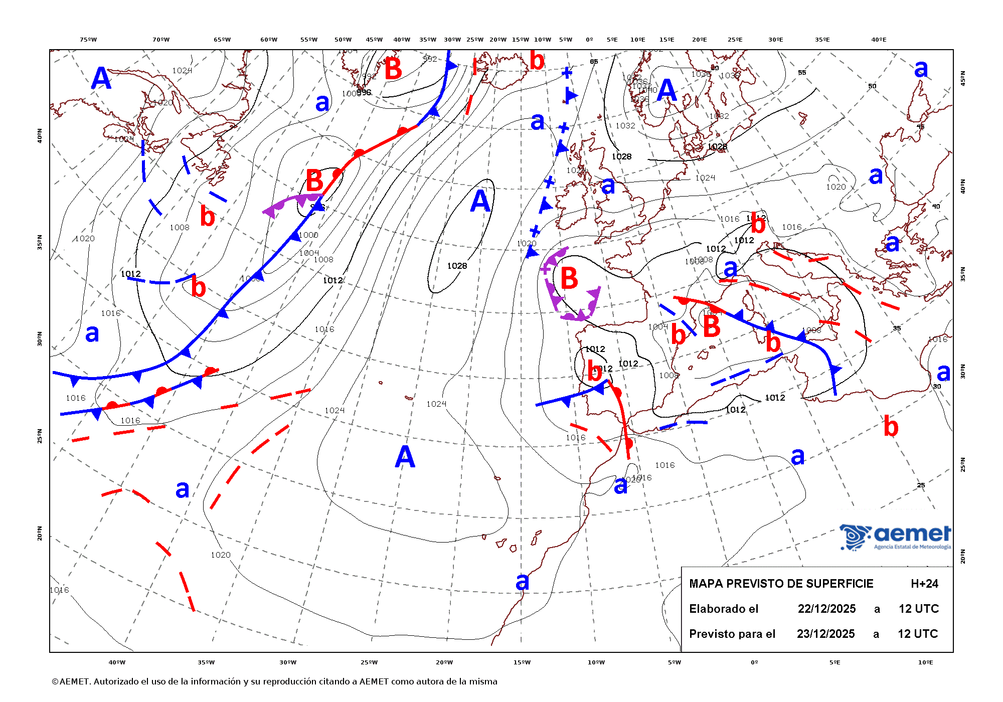 Imagenes del mapa de frentes&nbsp;dimarts, 23 de desembre  2025 13:00