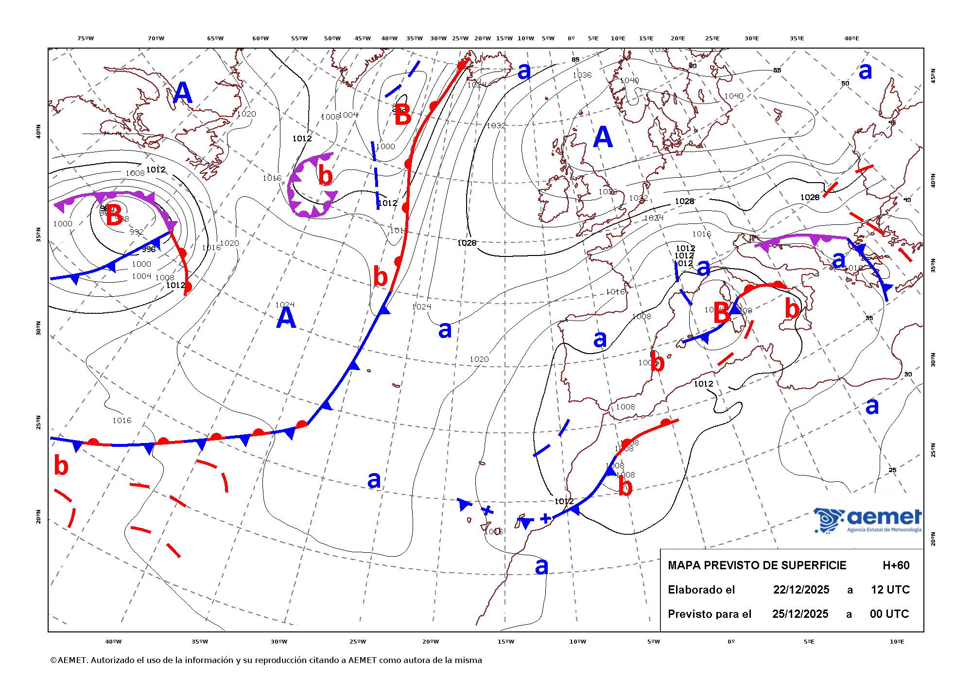 Imagenes del mapa de frentes&nbsp;dijous, 25 de desembre  2025 01:00