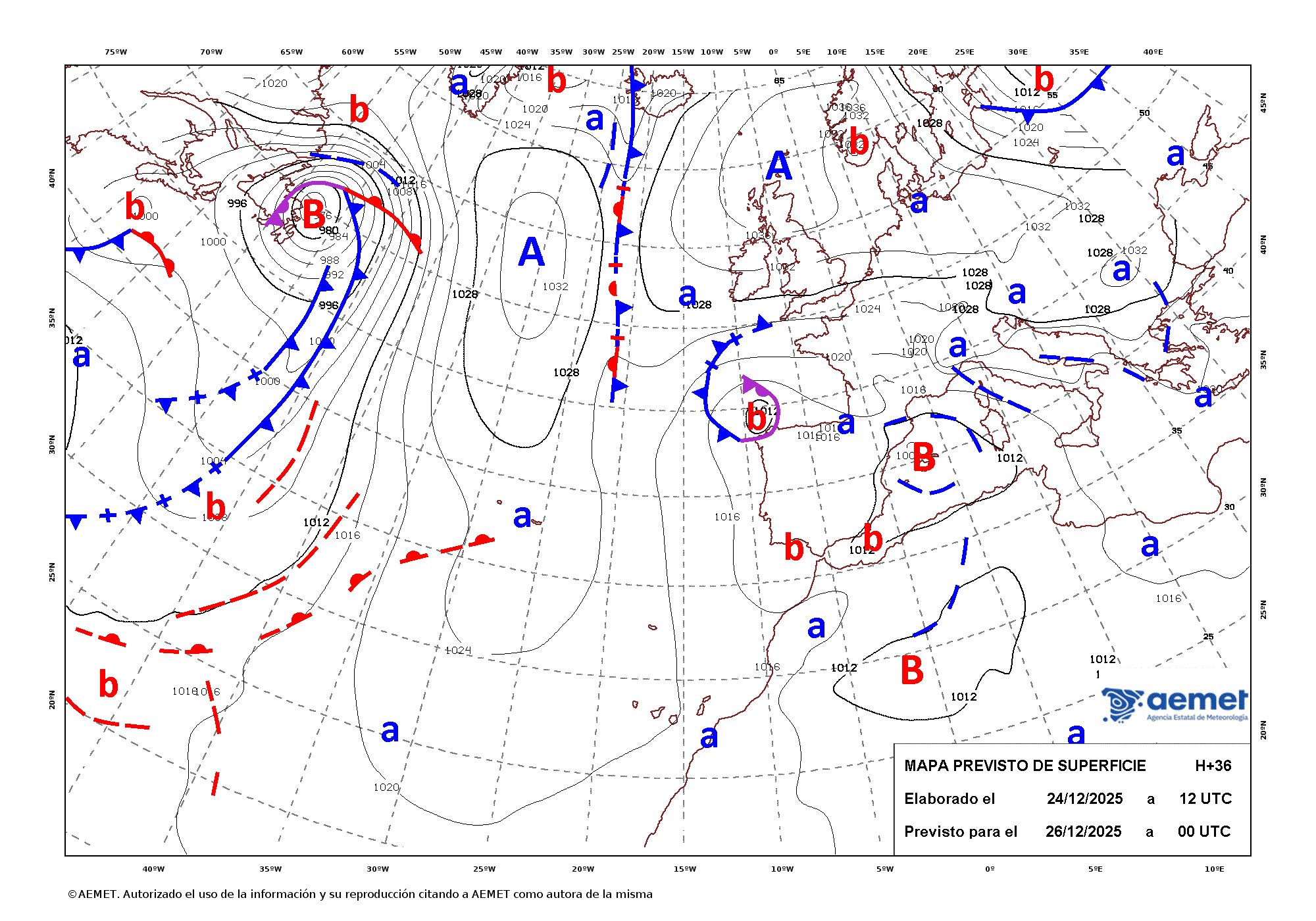 Imagenes del mapa de frentes&nbsp;divendres, 26 de desembre  2025 01:00