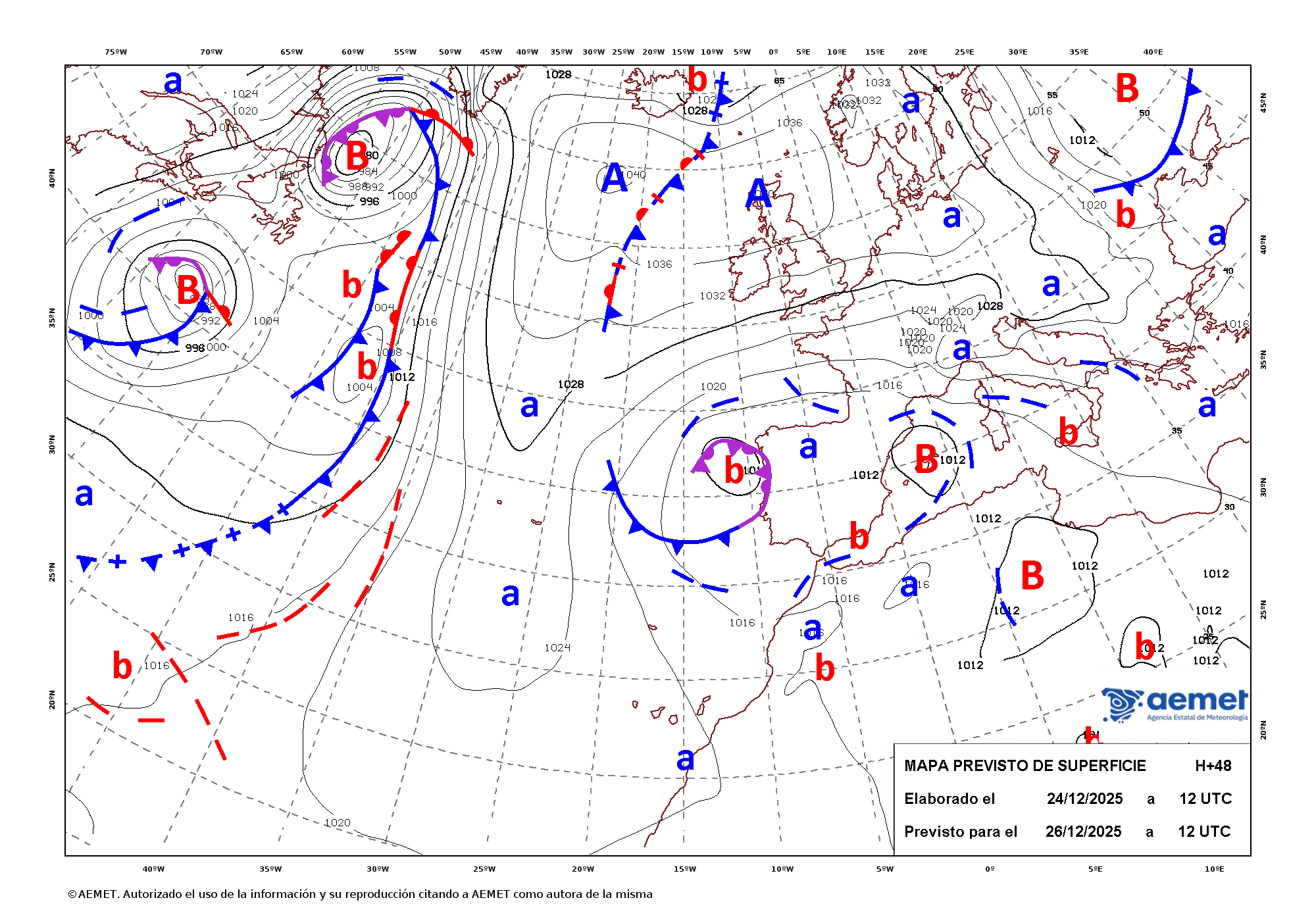 Imagenes del mapa de frentes&nbsp;divendres, 26 de desembre  2025 13:00