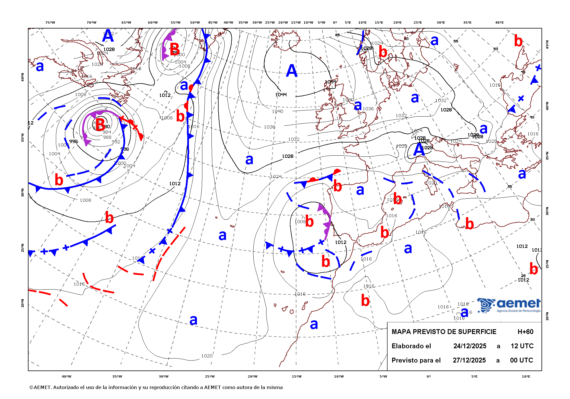 Imagenes del mapa de frentes&nbsp;dissabte, 27 de desembre  2025 01:00