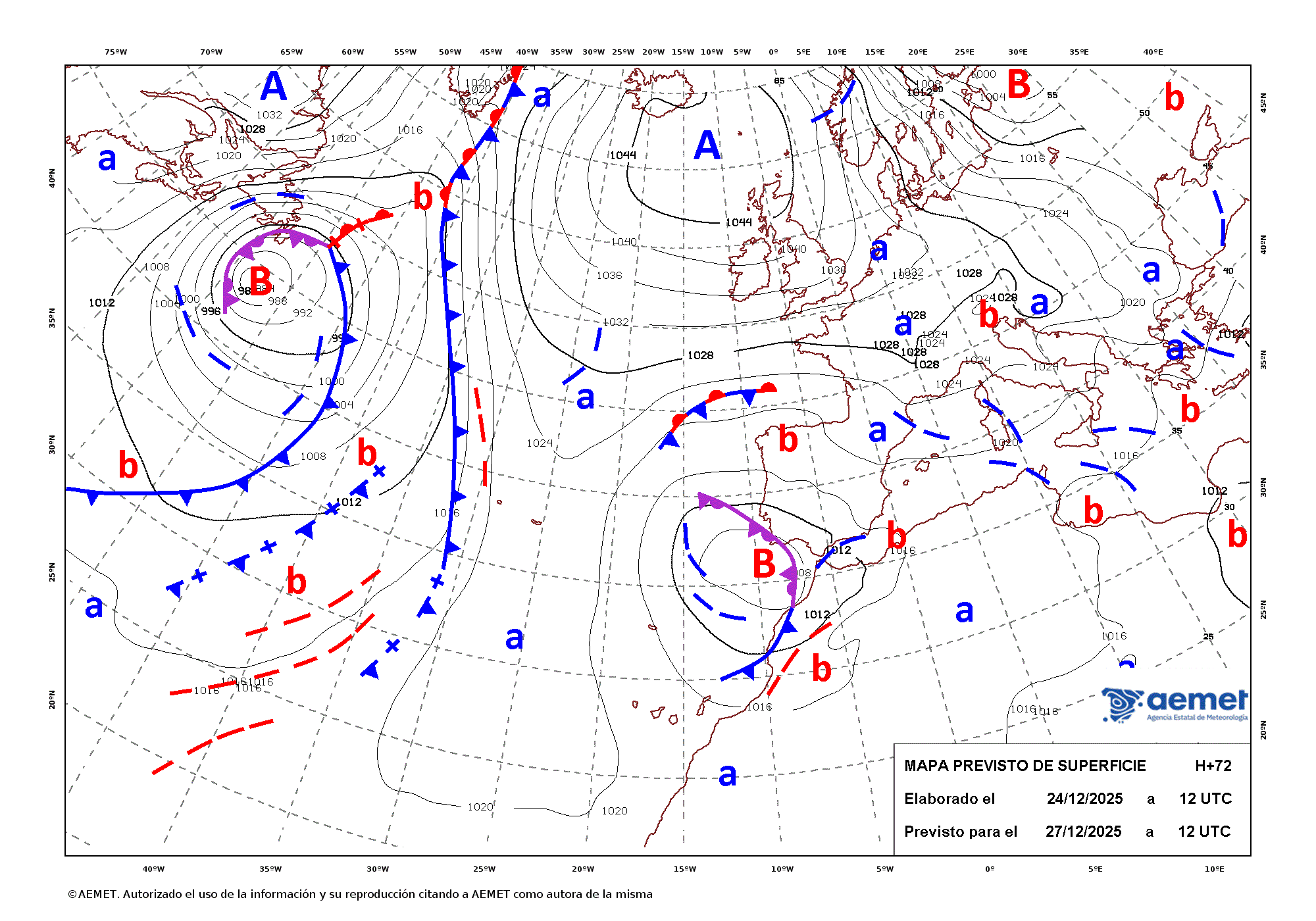 Imagenes del mapa de frentes&nbsp;dissabte, 27 de desembre  2025 13:00