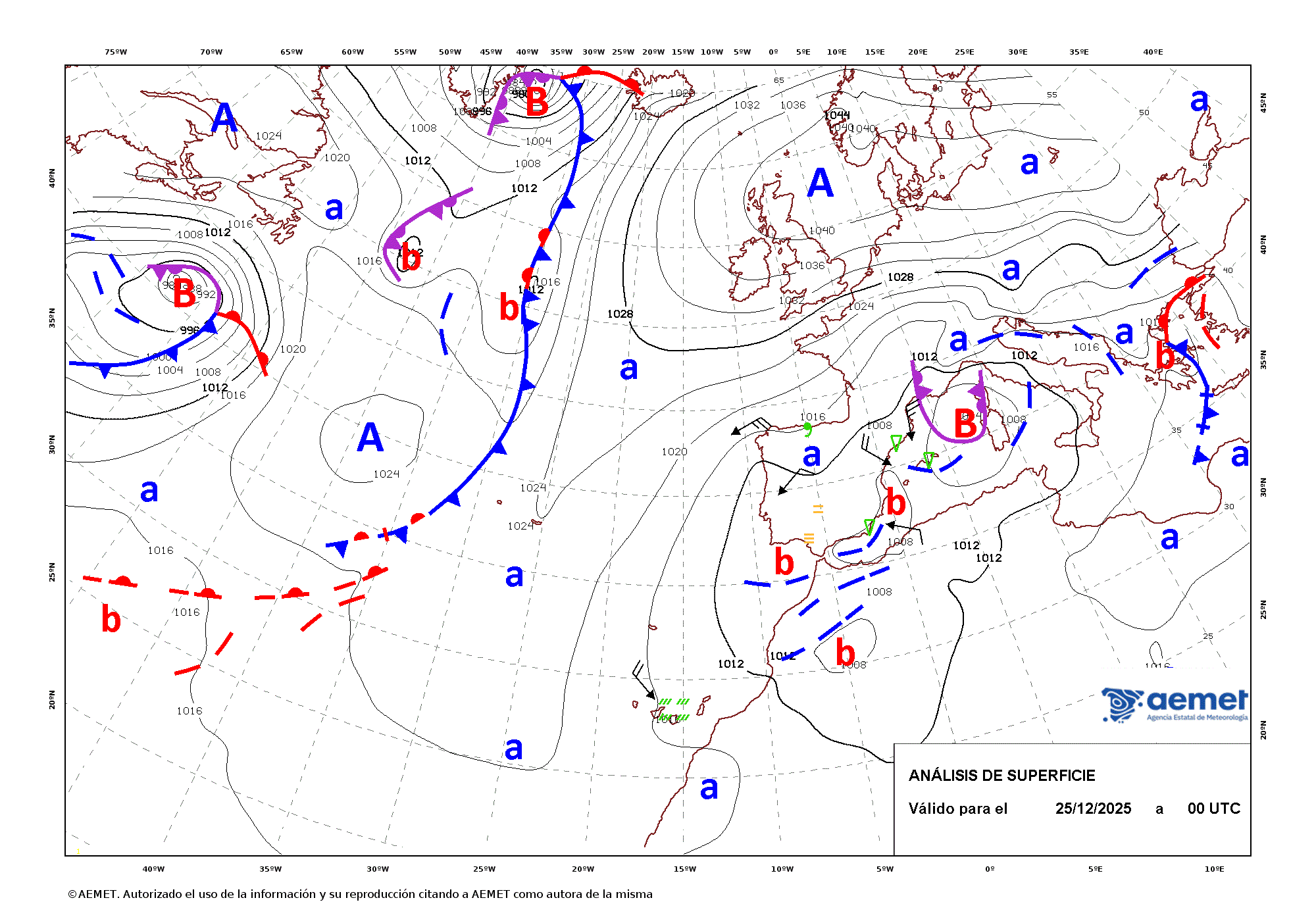 Imagenes del mapa de frentes&nbsp;dijous, 25 de desembre  2025 01:00