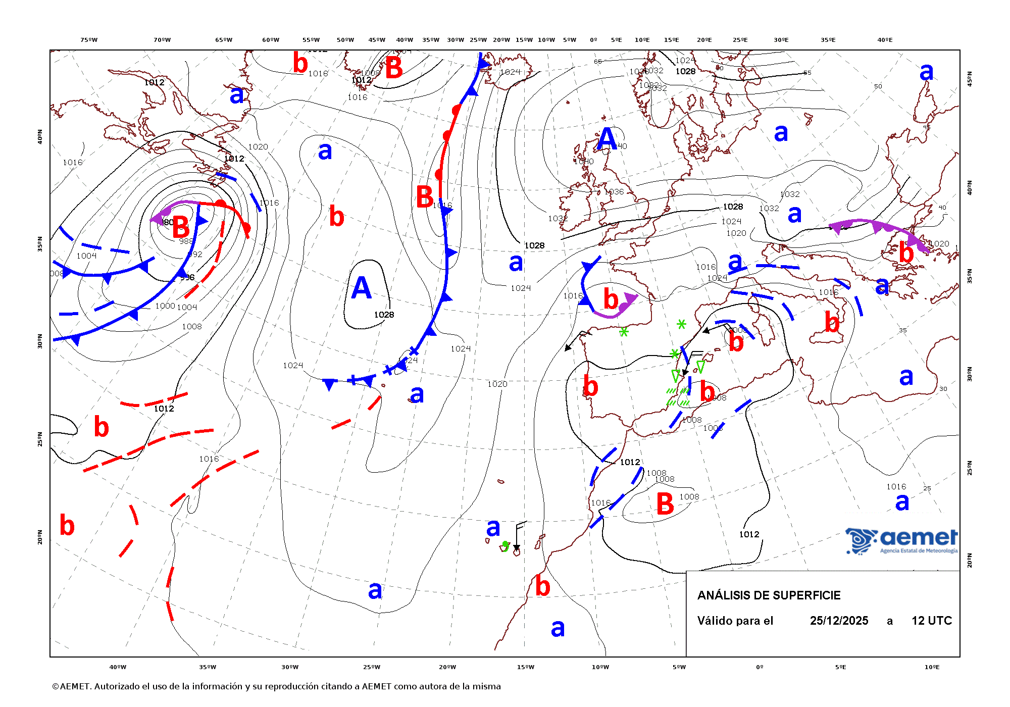 Imagenes del mapa de frentes&nbsp;dijous, 25 de desembre  2025 13:00