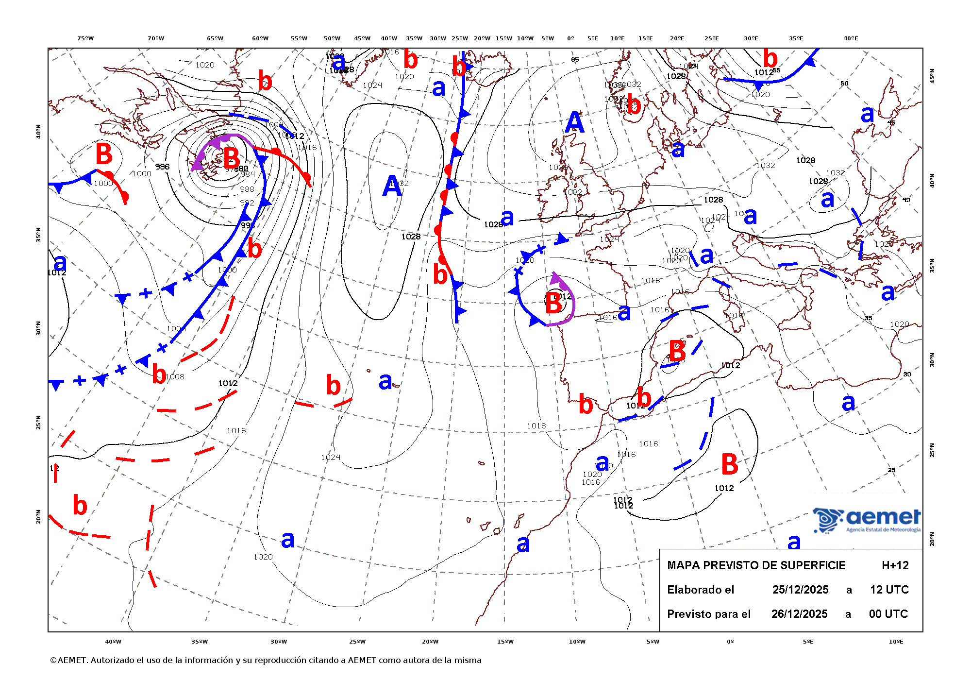 Imagenes del mapa de frentes&nbsp;divendres, 26 de desembre  2025 01:00