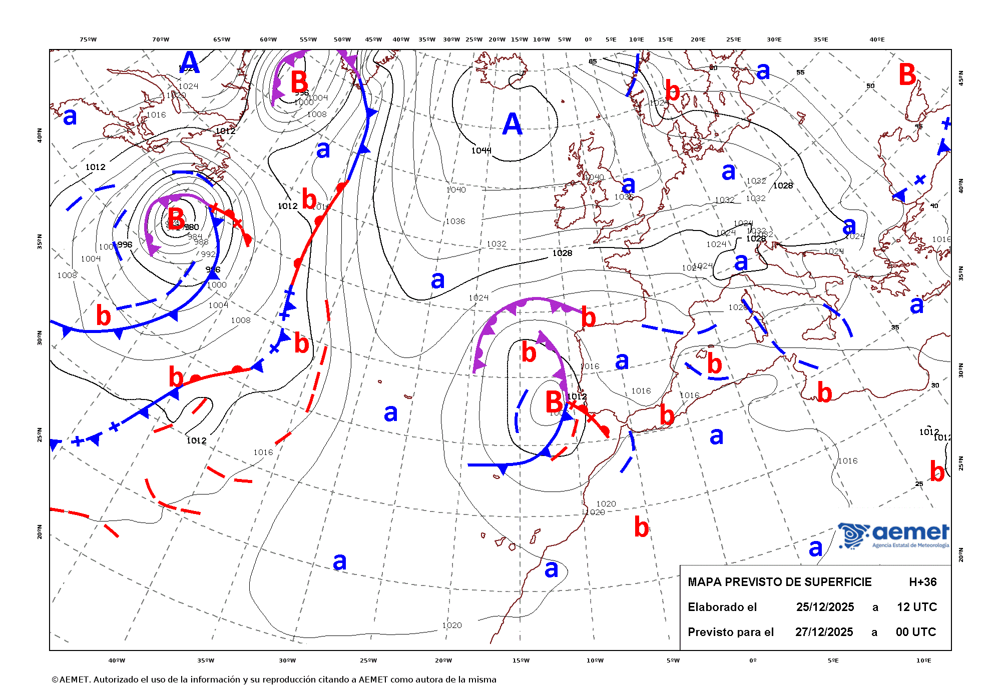 Imagenes del mapa de frentes&nbsp;dissabte, 27 de desembre  2025 01:00