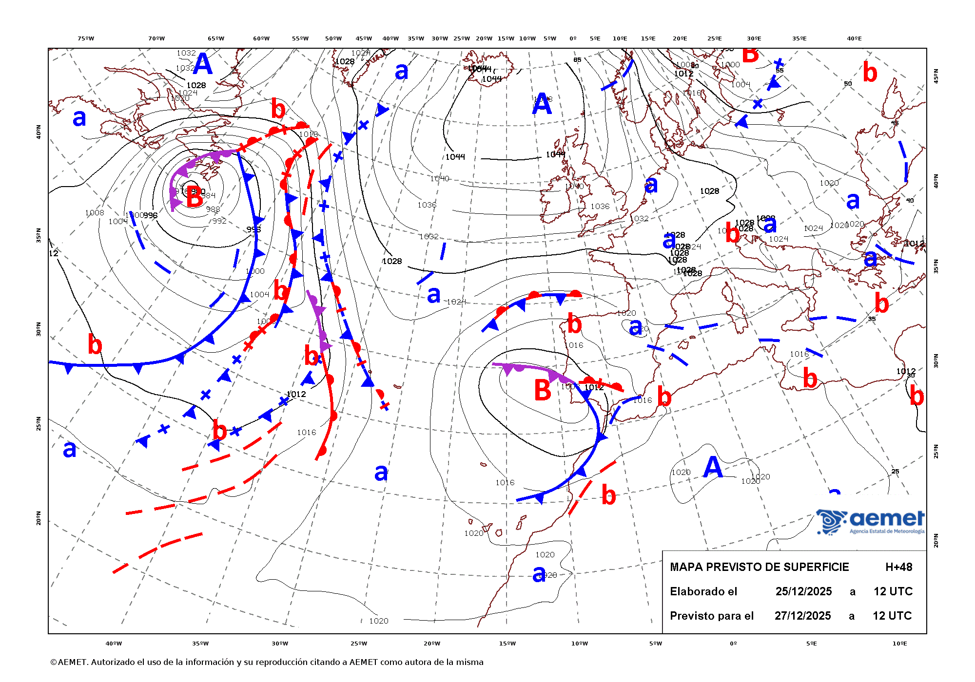 Imagenes del mapa de frentes&nbsp;dissabte, 27 de desembre  2025 13:00