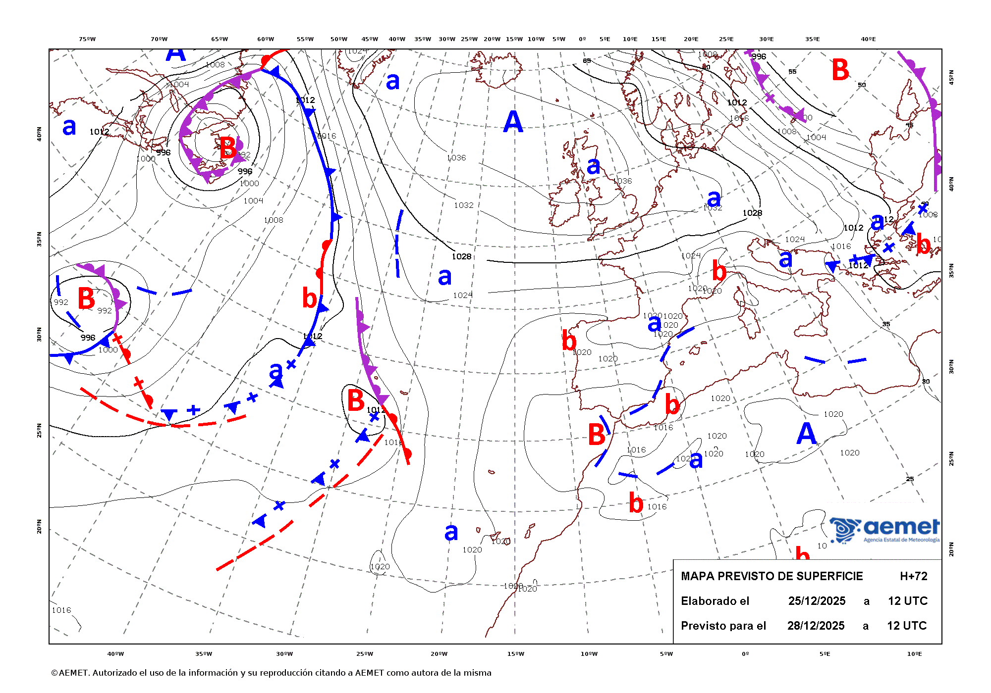 Imagenes del mapa de frentes&nbsp;diumenge, 28 de desembre  2025 13:00