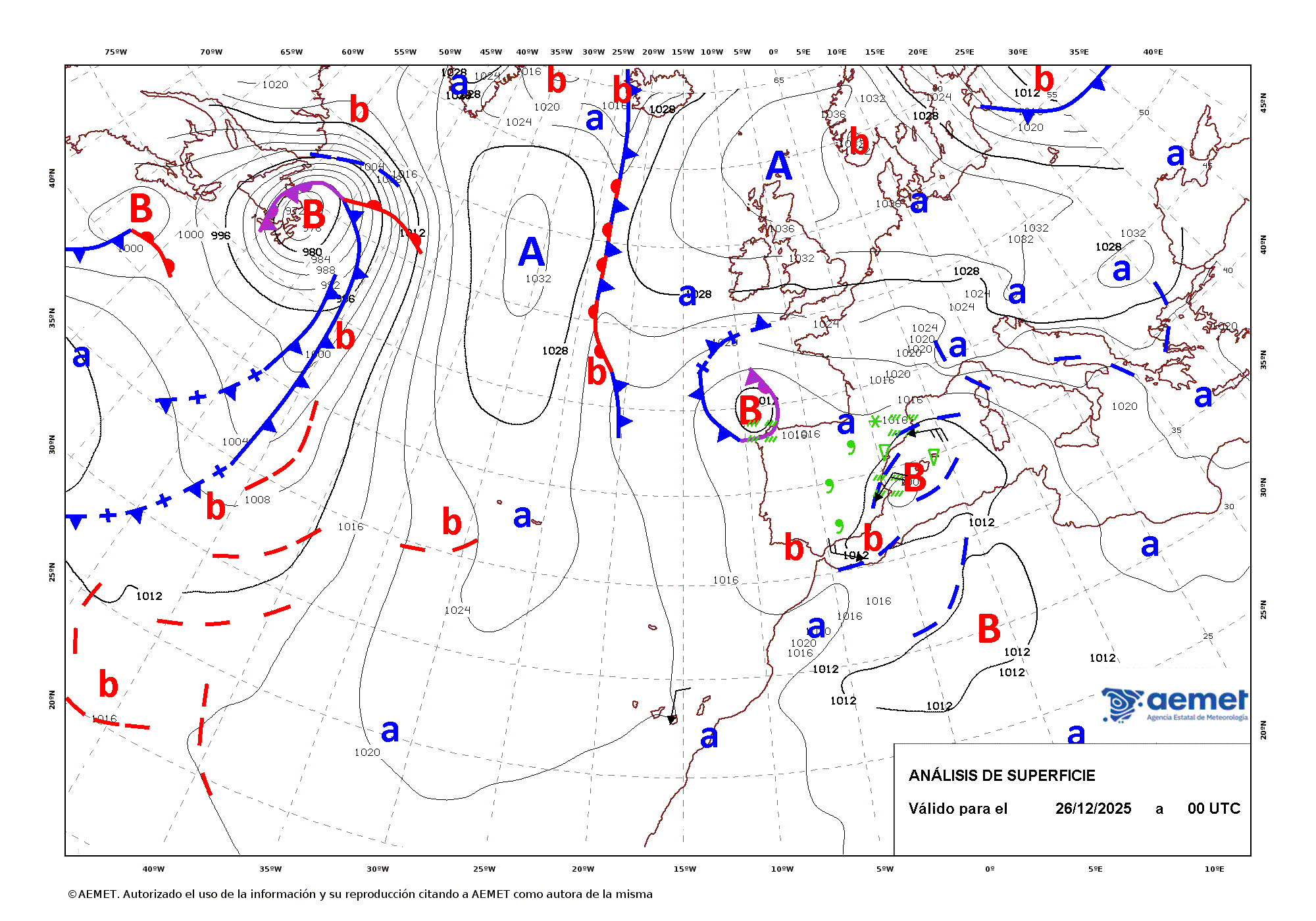 Imagenes del mapa de frentes&nbsp;divendres, 26 de desembre  2025 01:00